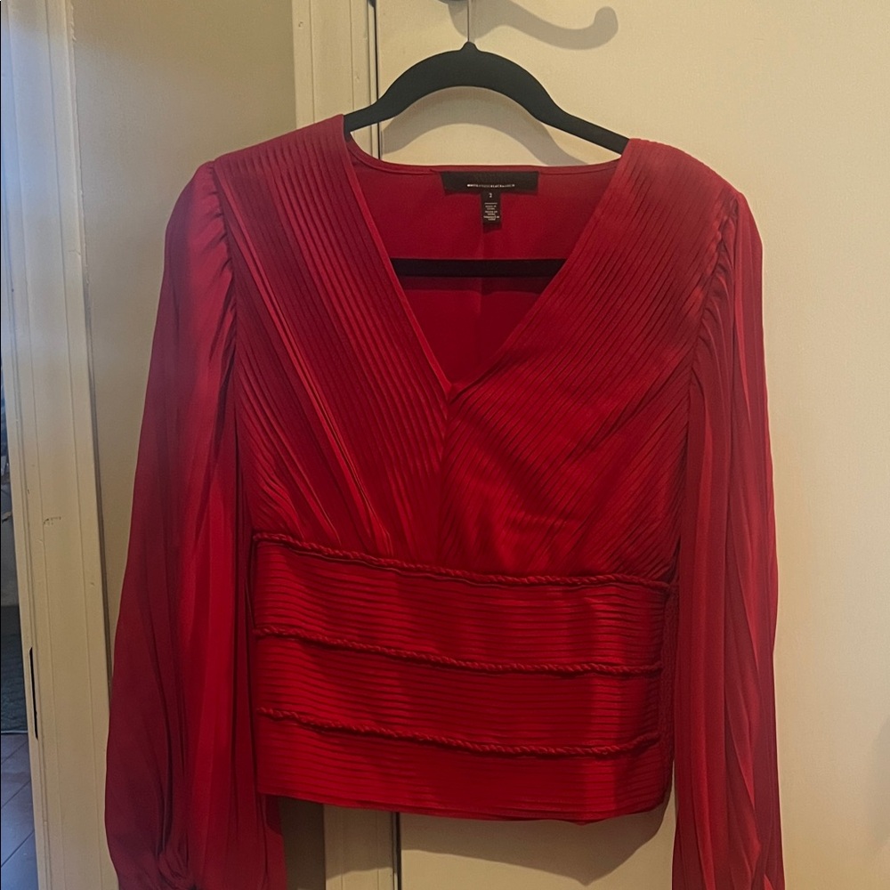 Elegant Red Pleated Women's Top